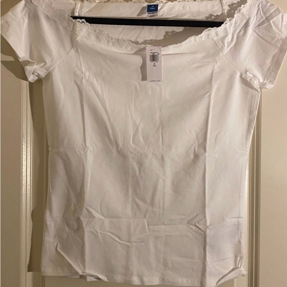 Old Navy White Off-Shoulder Lace Trim Crop Top